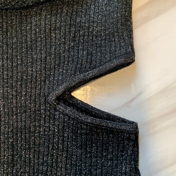 NWOT Open Edit | Ribbed Cut Out Black Silver Long Sleeve Mini Dress - Picture 8 of 8